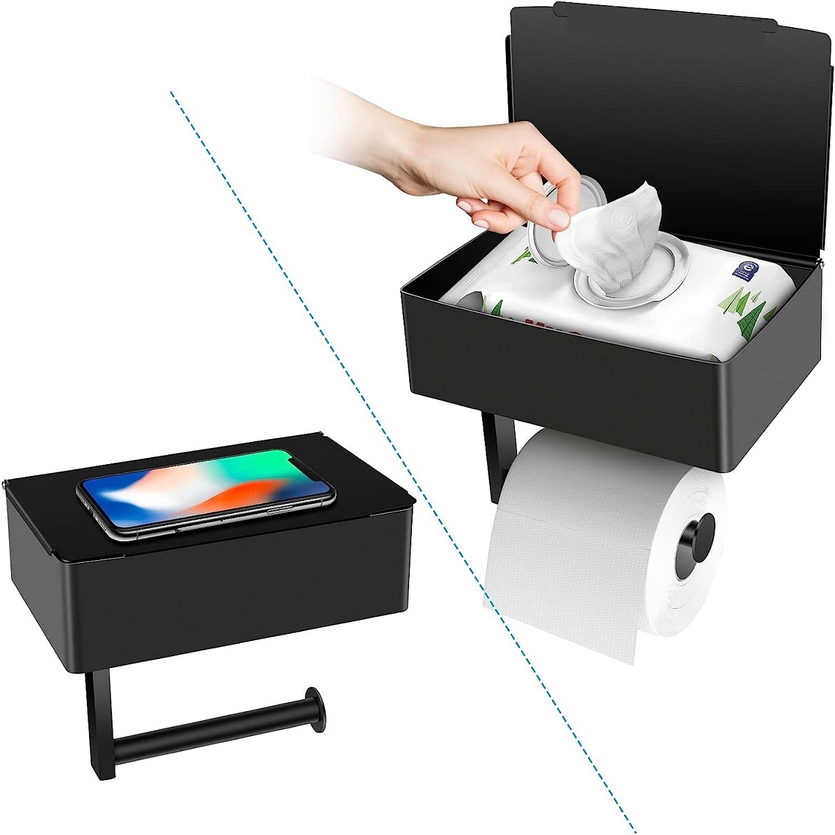 棚と収納付きトイレットペーパーホルダー、流せるワイプディスペンサーは浴室のワイプ収納に適合