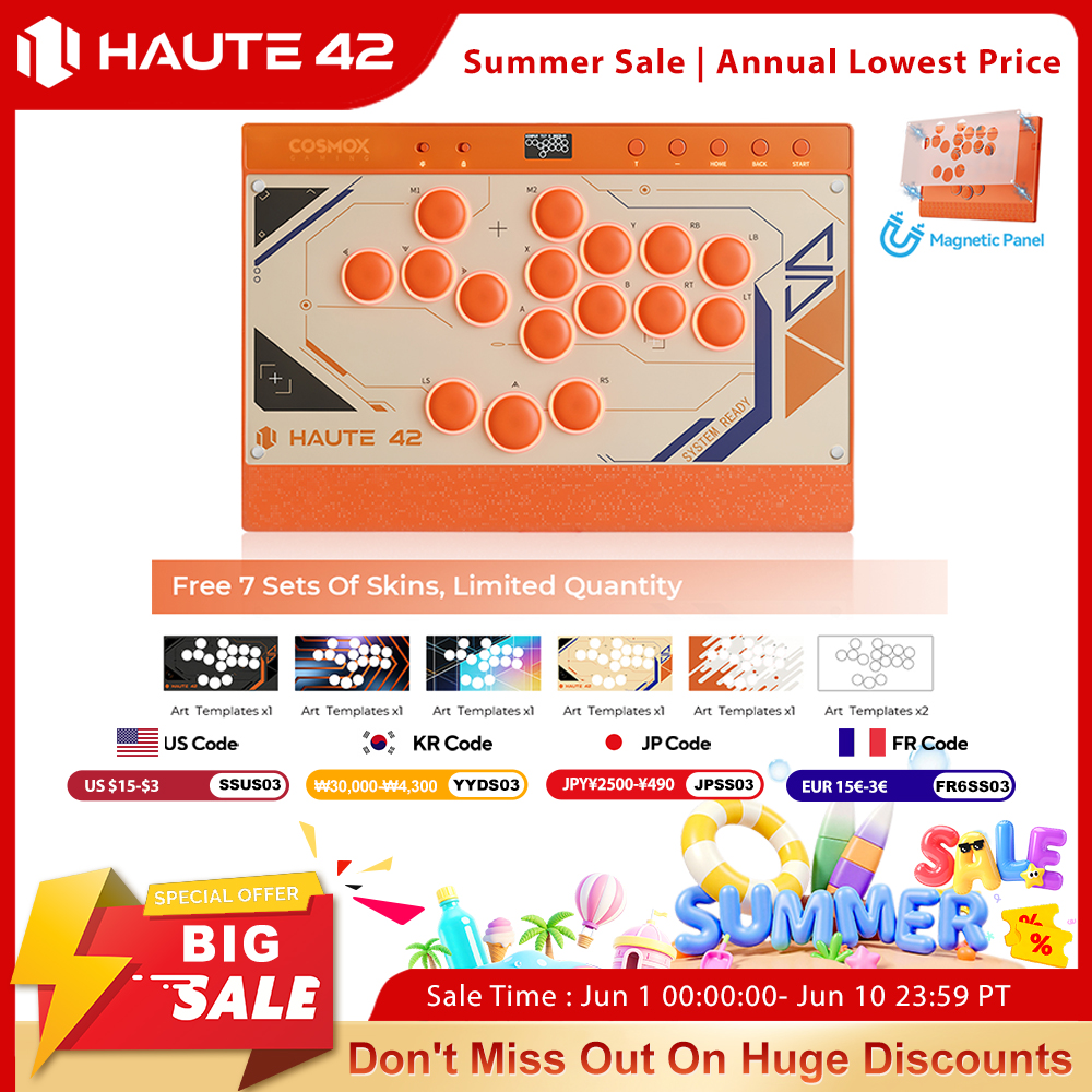 Haute42 C16 オレンジ磁気ヒットボックスレバーレスコントローラーファイトスティック PC/PS4/PS5 ボタンリムスティックレスアーケードスティックヒットボックス