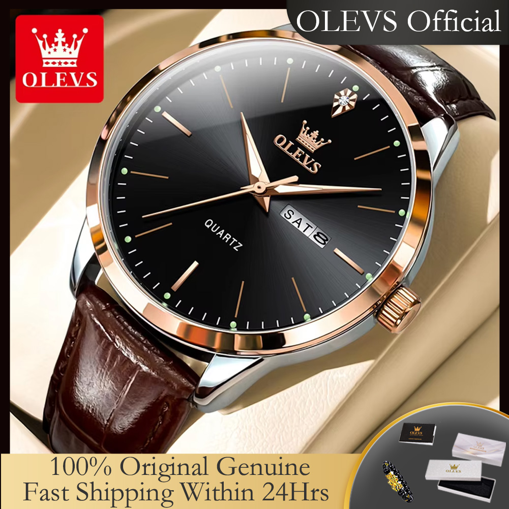 OLEVS 2935 クォーツメンズ腕時計ミニマリストラージダイヤル HD 発光防水ファッションレザーストラップビジネス腕時計男性用