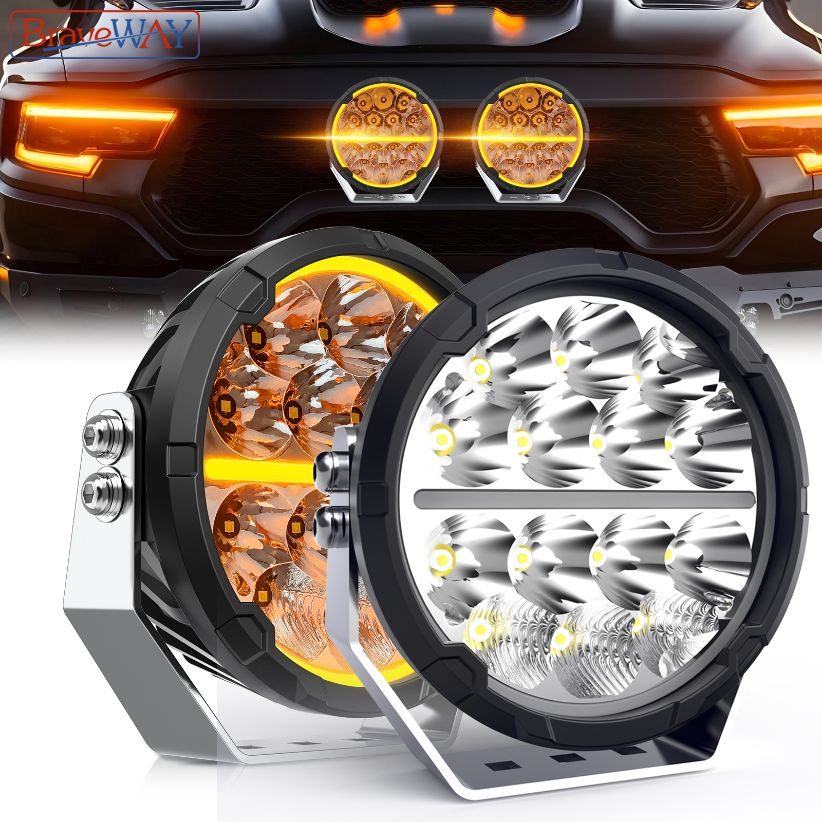 BraveWAY 6.5 インチ LED ドライビングライト ジープ オフロード ピックアップ トラック 4WD 4x4 超高輝度 LED ワークランプ 200 ワット オフロード用