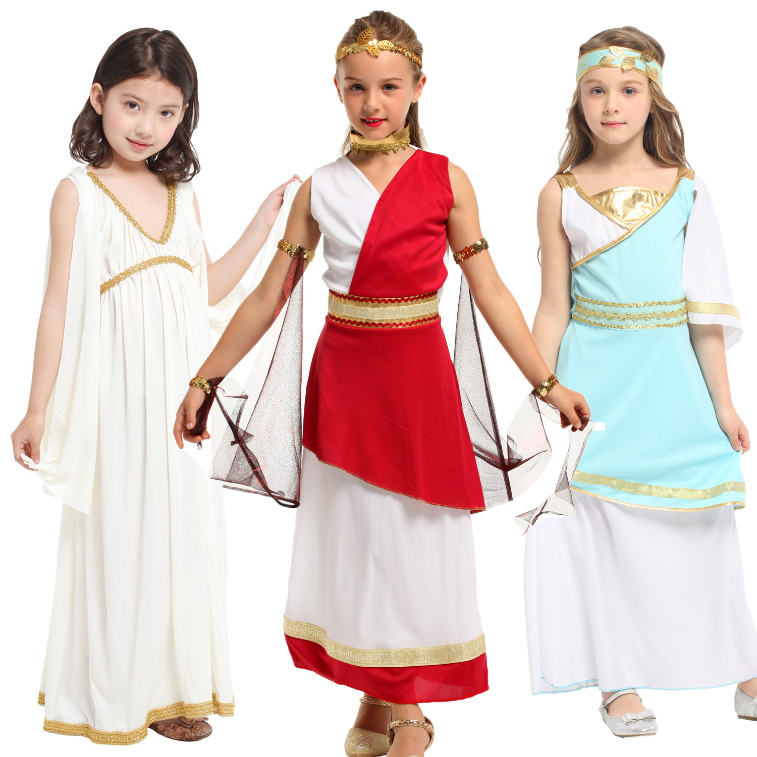 子供の古代ギリシャの女神衣装プリンセスコスチュームロールプレイガールローマギリシャエジプトローブドレスパーティーダンス衣装