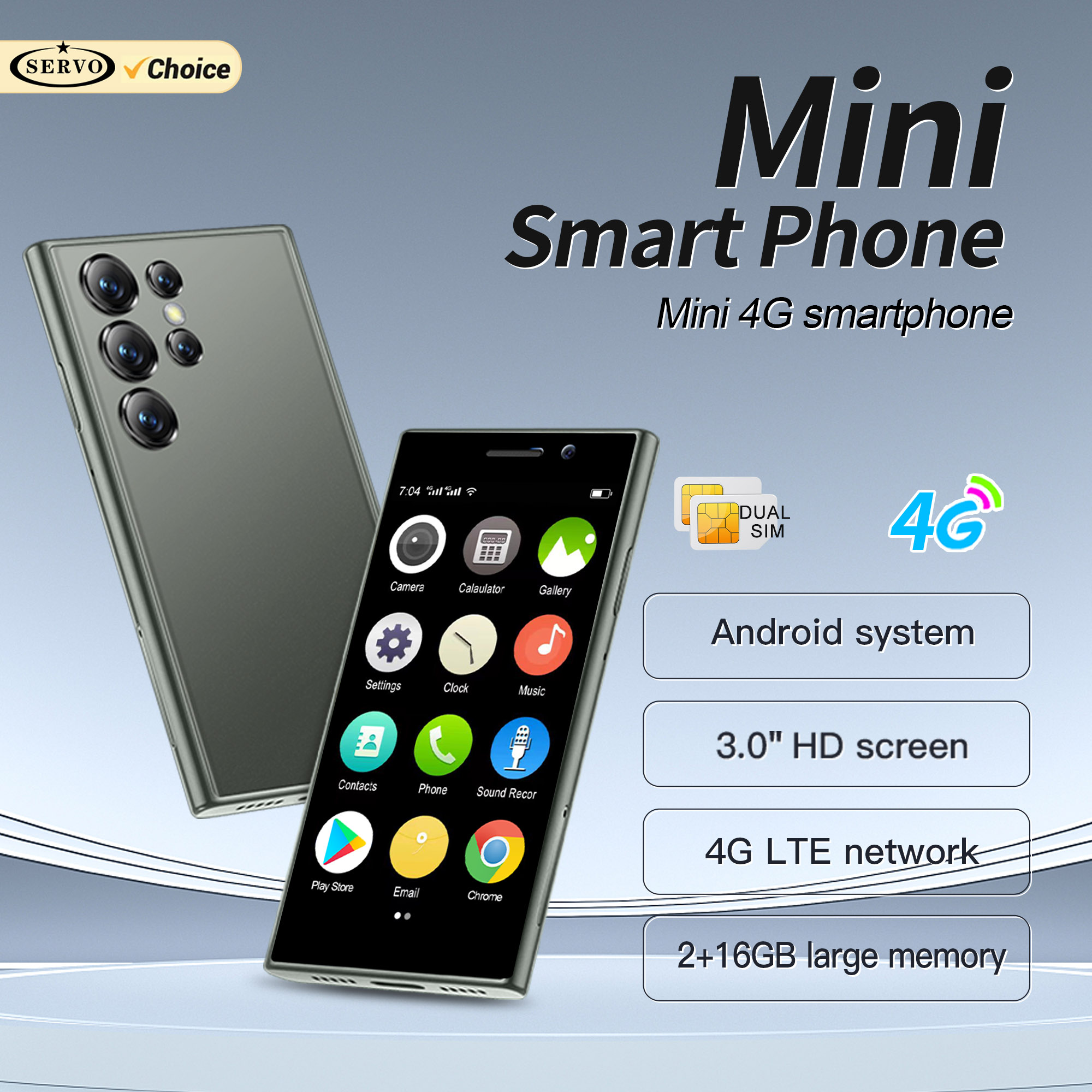 SERVO S24 MINI Android スマートフォン 4G ネットワーク 2 SIM スタンバイ Play ストアフェイスアンロック 3.0 インチカラースクリーンミニカードスマート携帯電話