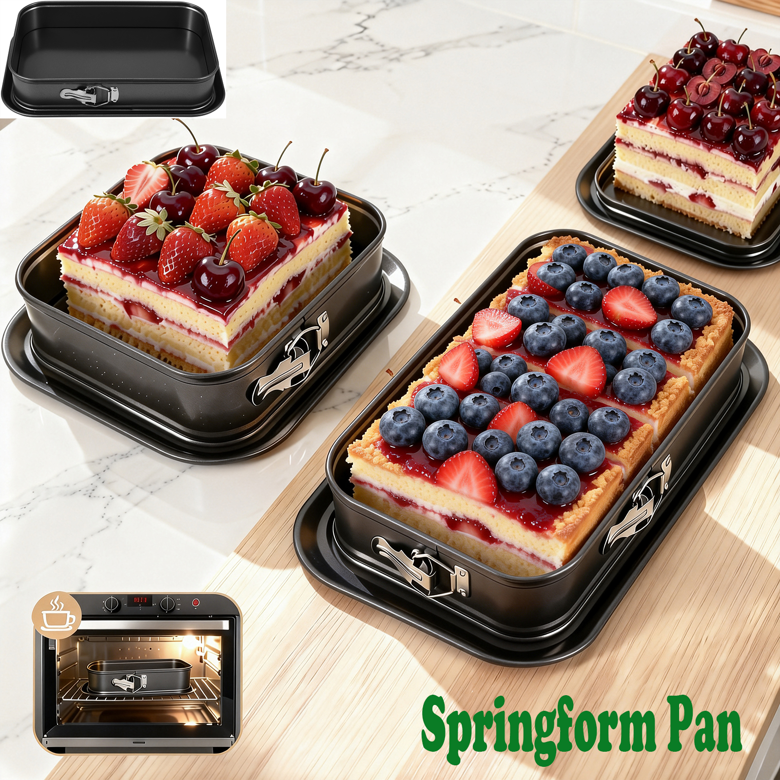Springform ケーキパン ノンスティックメタルベークモールド 正方形/長方形 ケーキロック製パン 家庭用キッチン DIY チーズケーキベーキングパン用