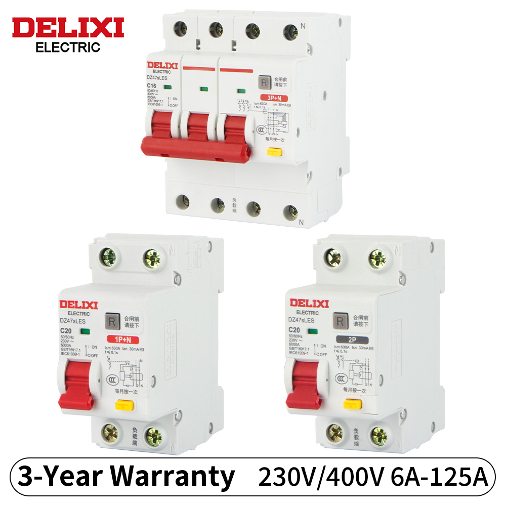 DELIXI ミニサーキットブレーカー MCB 1P 2P 3P 4P DZ47 10-63A AC 230V 400V 過短電流漏れ保護 Din レール取付