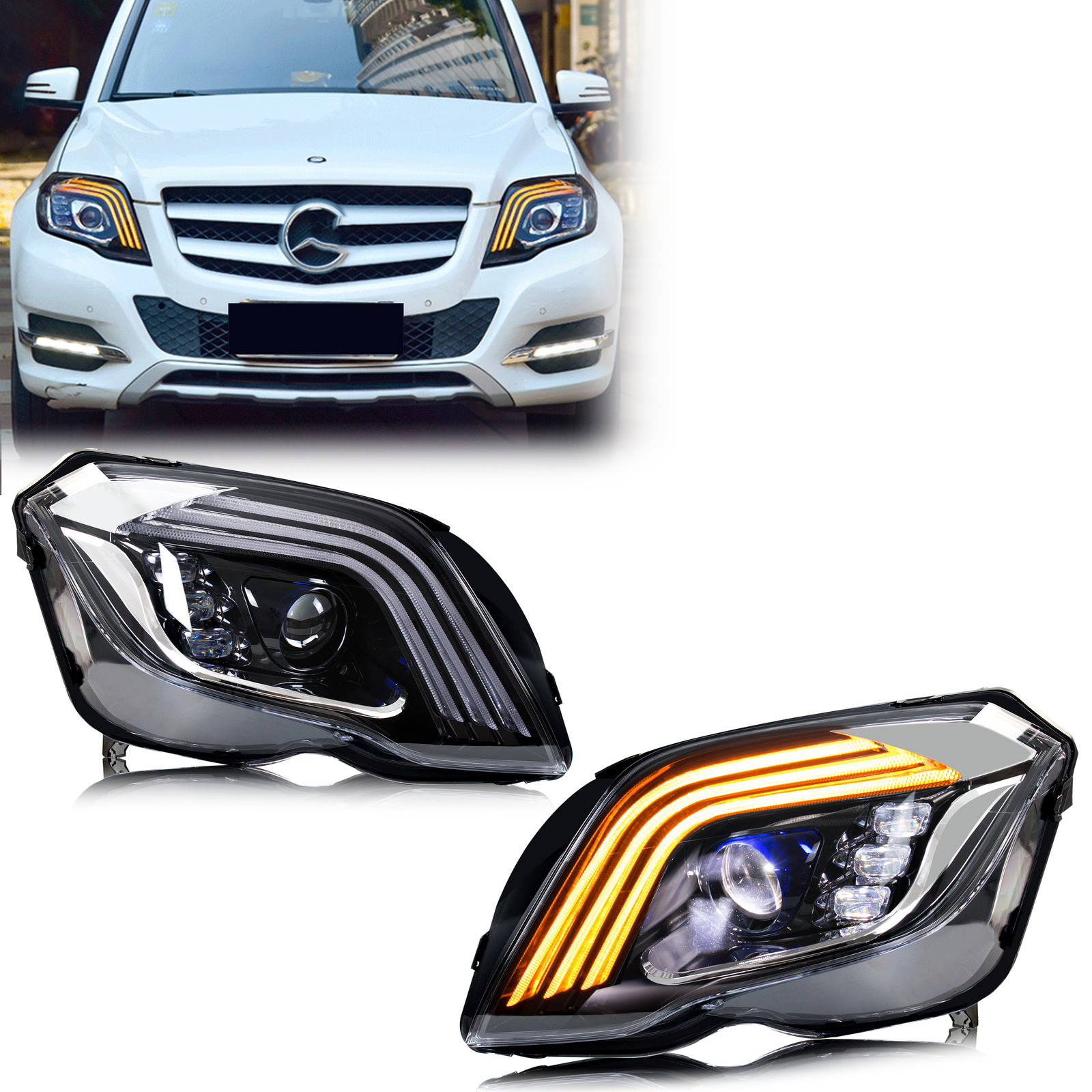 LED ヘッドライト メルセデスベンツ GLK クラス X204 GLK350 GLK300 GLK250 2013-2015 フロントランプアセンブリ [純正ハロゲンのみに適合]