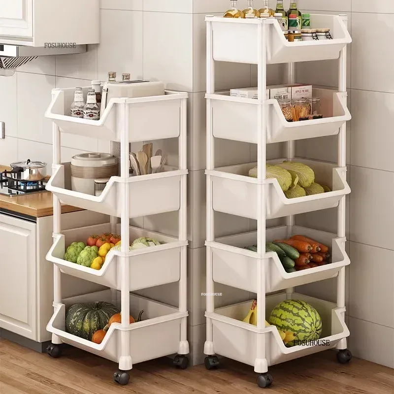 Multi-layer PP Kitchen Trolleys for Home Kitchen Storage Cart Multi-functional Fruit and Vegetable Rack Auxiliary Cart Organizer