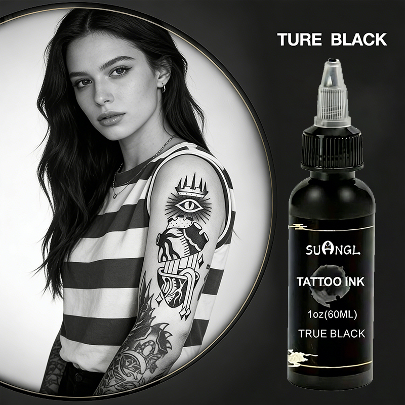 SUANGL 60ml Black Tattoo Ink Professional Tattoo Oil Ink Good Light Transmission Finely Ground Easy Shading Black Tattoo