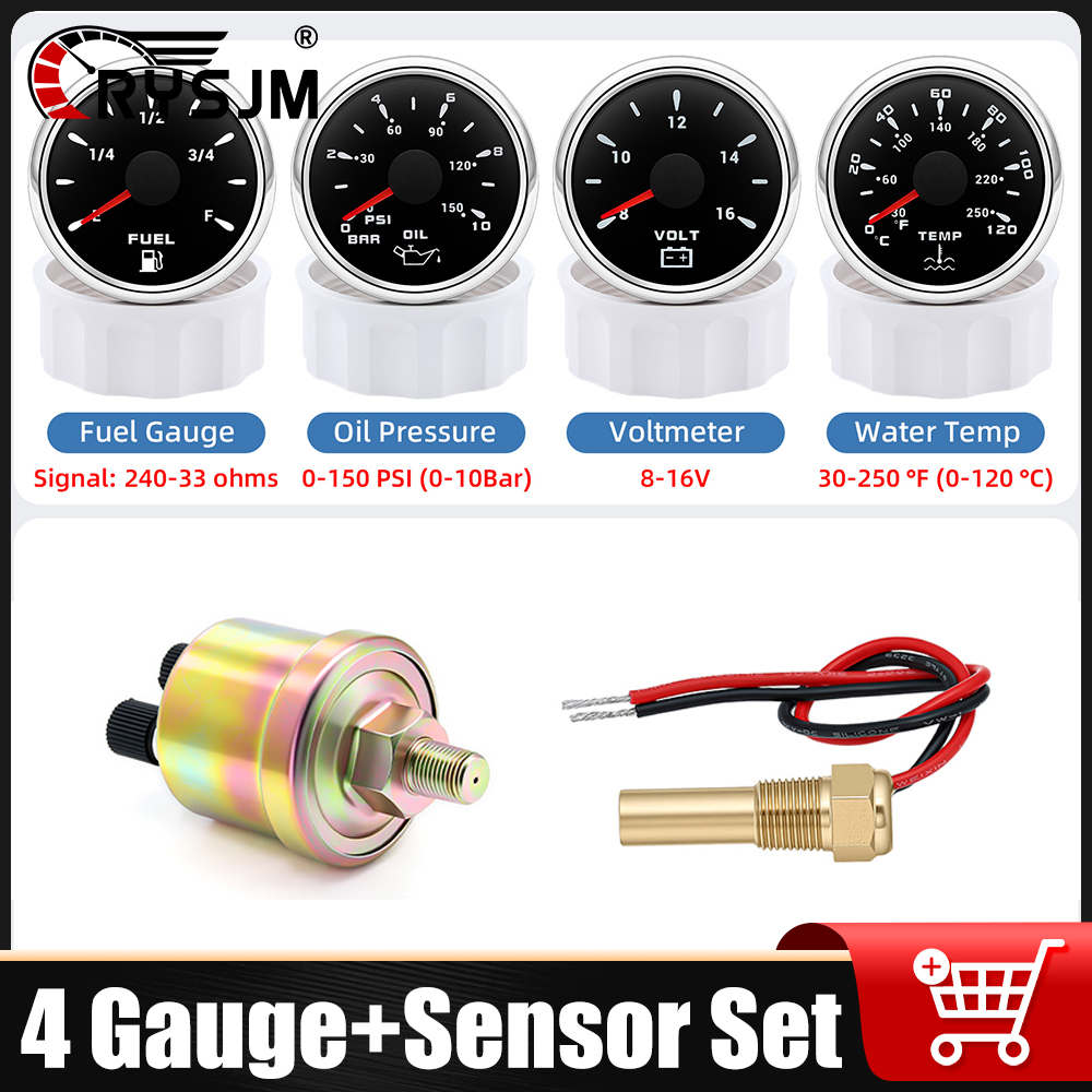 12V24V ユニバーサル 52 ミリメートル 4 ゲージキット 2 センサー水温油圧燃料レベル電圧計すべての車両マリン用