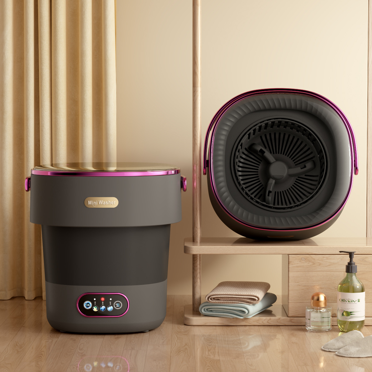 折りたたみ式ミニ洗濯機 13L、3つのディープクリーニングモード、取り外し可能なスピンバスケット付き、ベビー服用のコンパクトポータブル洗濯機