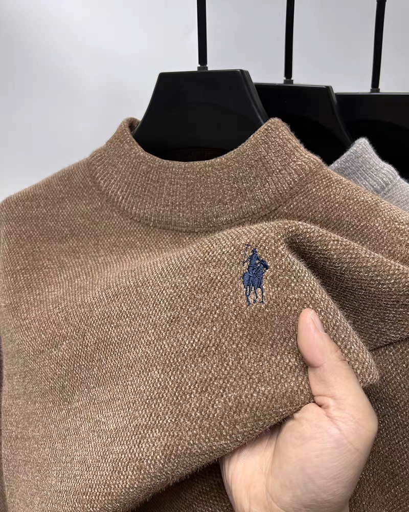 ハイエンドの高級ブランドラウンドネックセーターメンズ冬のトレンドポール刺繍デザイン新しいぬいぐるみ厚く暖かいカジュアルニットプルオーバー