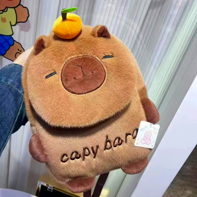 かわいいカピバラぬいぐるみバックパック大容量カピバラスクールバッグ漫画オレンジ動物ショルダーバッグカップルナップザックバッグギフト