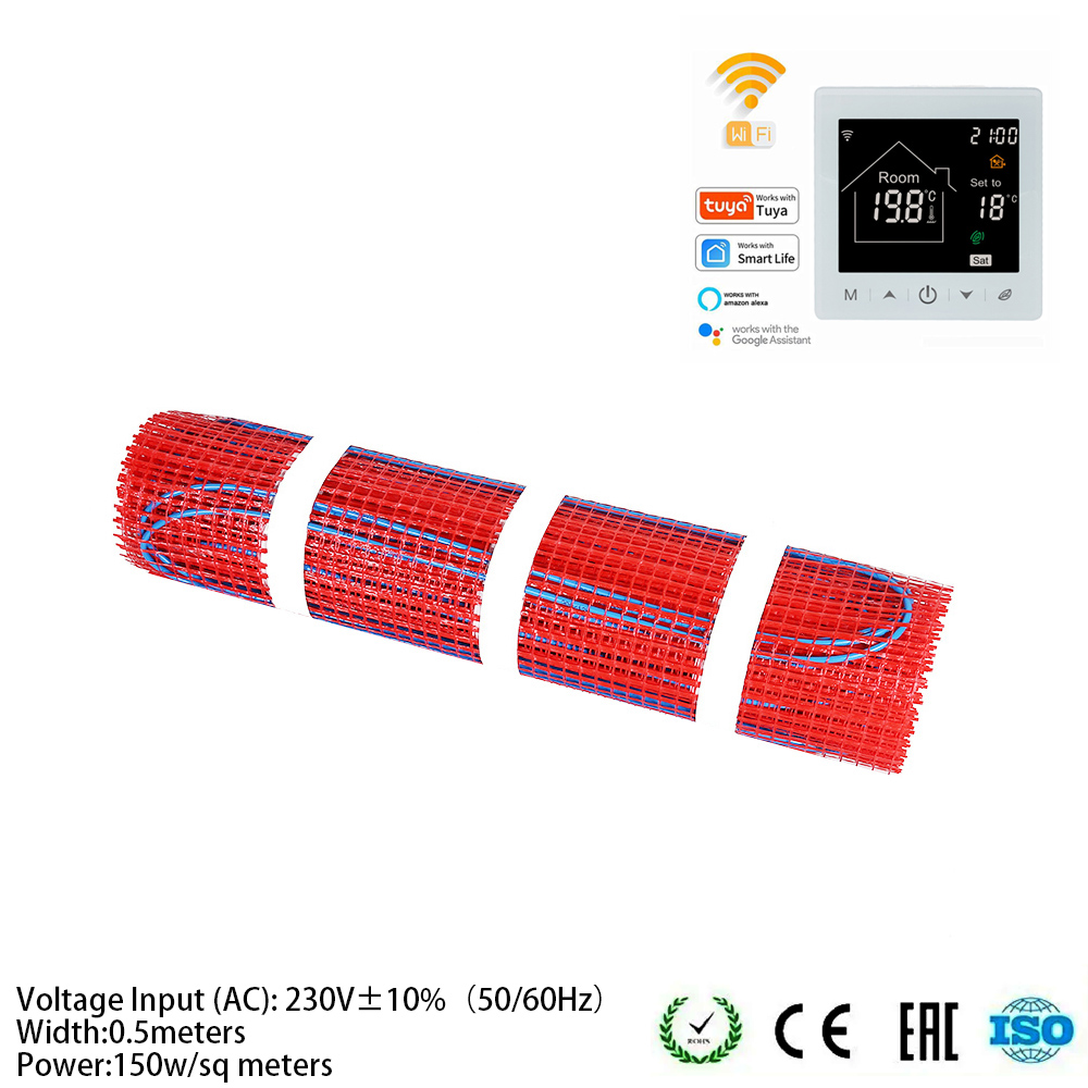 JRHSWARM 電気床暖房マットキットタイル張りの石の床用 230V 150 ワット/M2 ホワイトタッチスクリーン Wifi TUYA サーモスタット付き