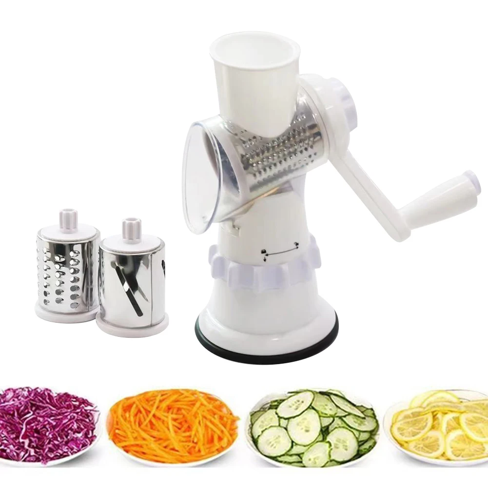 Vegetable Cutter & Slicer Manual Kitchen Cheese Chopper Machine with 3 Sharp Drums Multifunctional Garlic Potato Shredder