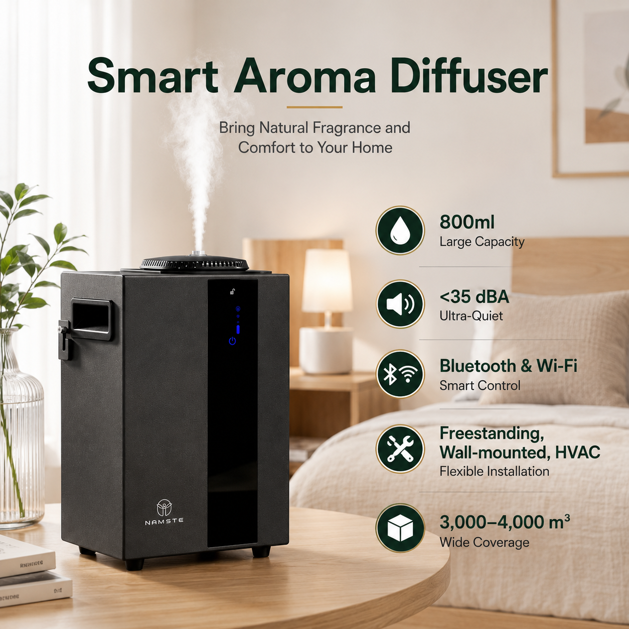 NAMSTE HVAC エッセンシャルオイルアロマディフューザー Bluetooth Wifi ディフューザーアロマプロフェッショナルフレグランスの香り家電芳香剤