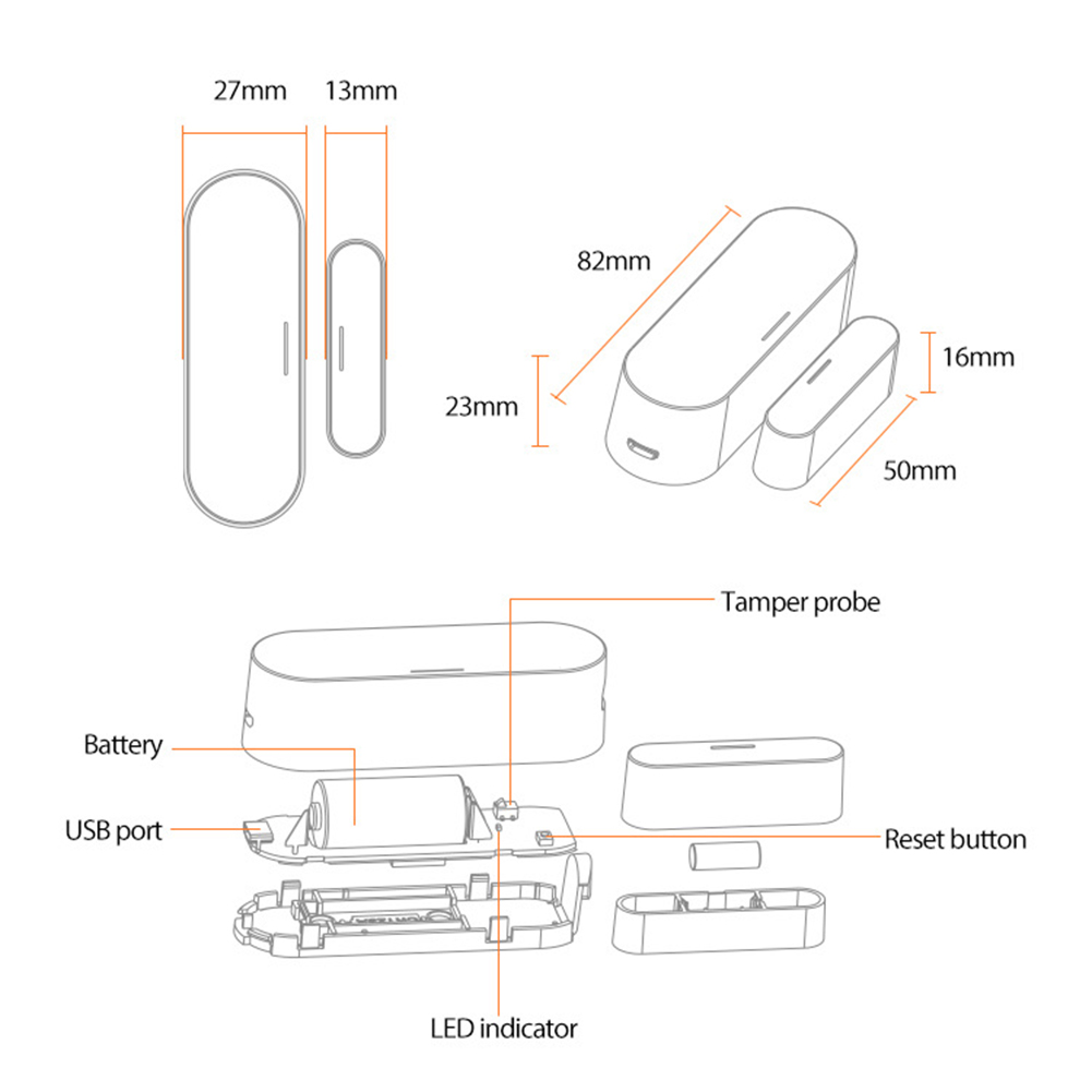 APP ドア開閉検出器 USB 電源窓センサー 2.4GHz ワイヤレス窓ドアゲートセンサー検出器屋内用