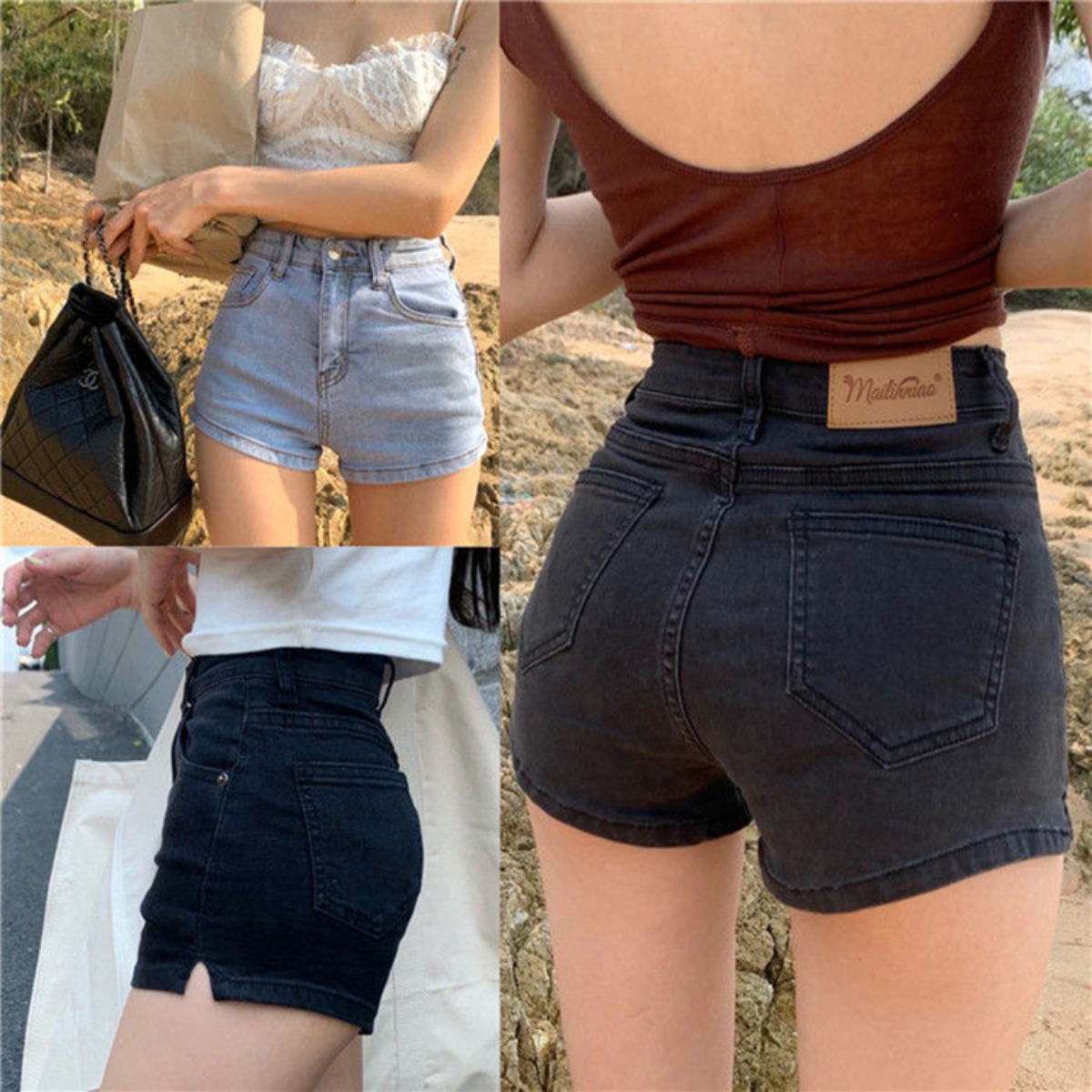 女性用 デニム ショートパンツ カジュアル ハイウエスト ショートパンツ レトロウォッシュ ボタンフライ セクシー ホットパンツ タイトフィット サマー ショーツ