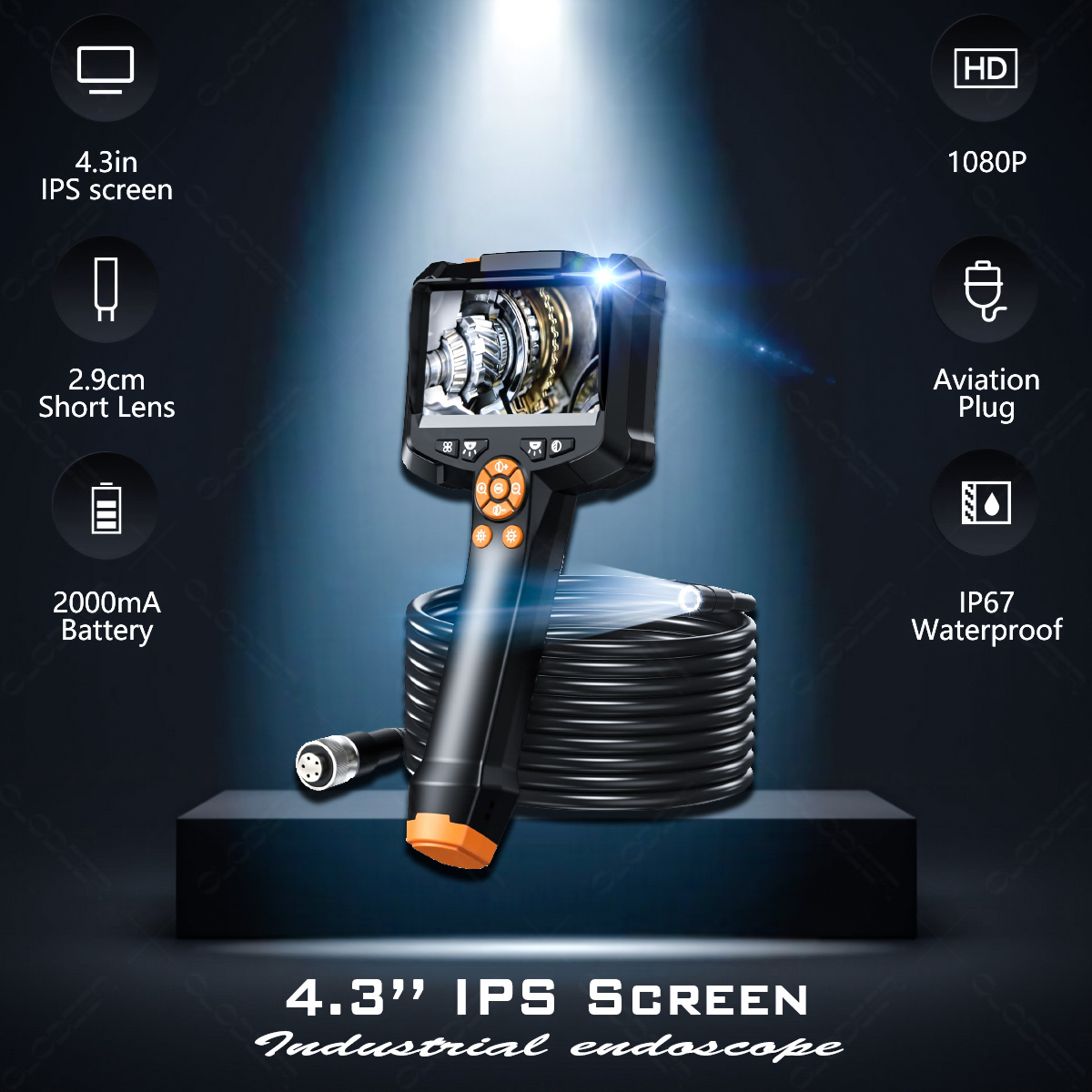 4.3インチ 1080P フル HD スクリーン工業用ロータリー配管制御内視鏡自動車検査装置カメラ用ボロスコープ