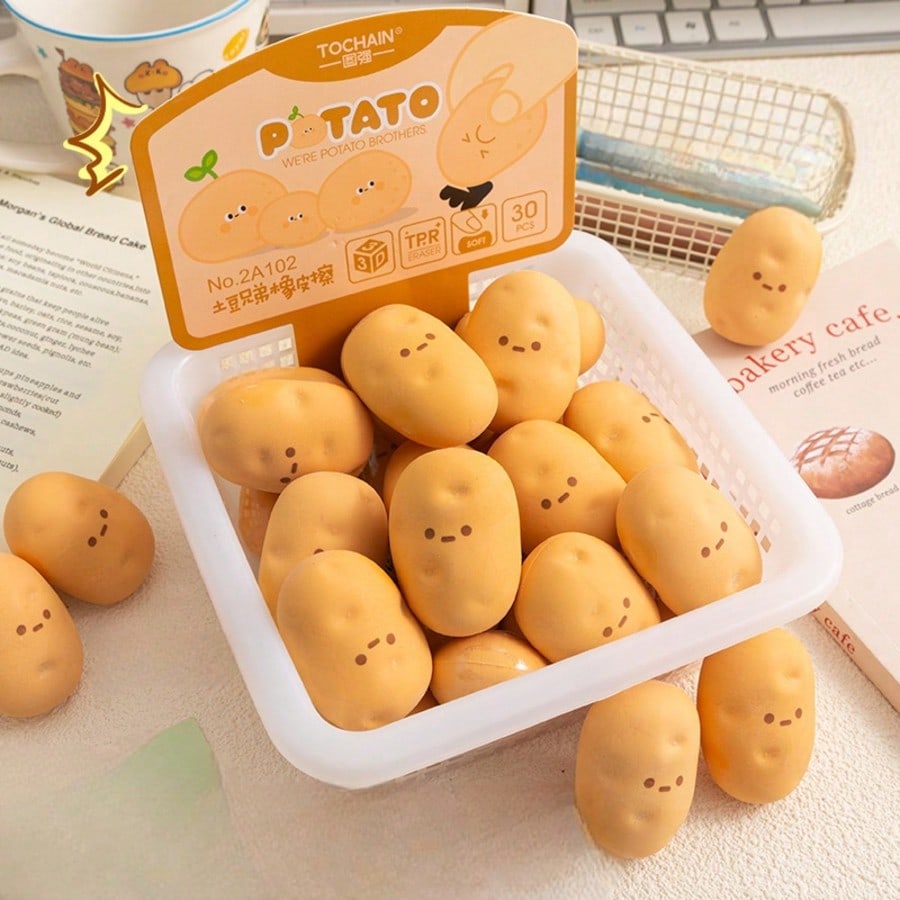 ポテト型消しゴム1個、クリエイティブな漫画デザイン、勉強用オフィス文具、勉強用オフィス用品、学校用品、新学期、学生の修正ツール、子供の学校オフィスに最適