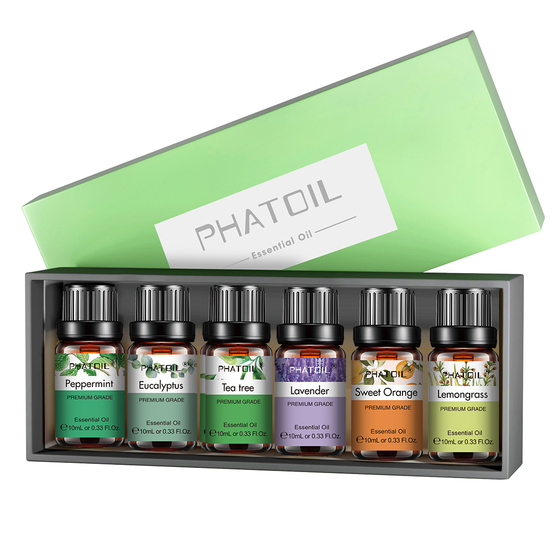 PHATOIL 6 個エッセンシャルオイルセット 10 ミリリットル純粋な天然ラベンダーユーカリペパーミントティーツリーオレンジレモングラスディフューザーキャンドル用
