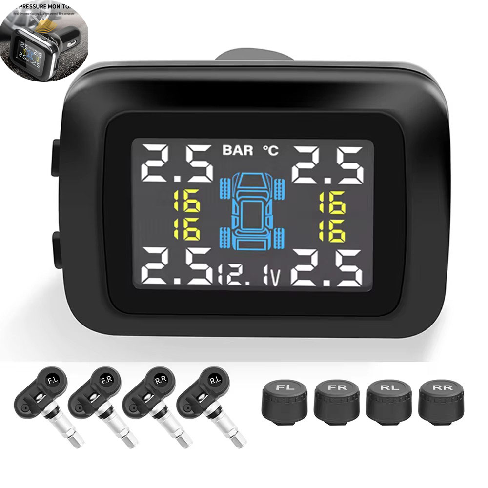 車の TPMS シガーライタータイヤ空気圧監視システムアラームタイヤ空気圧計ゲージ温度警告 4 センサー