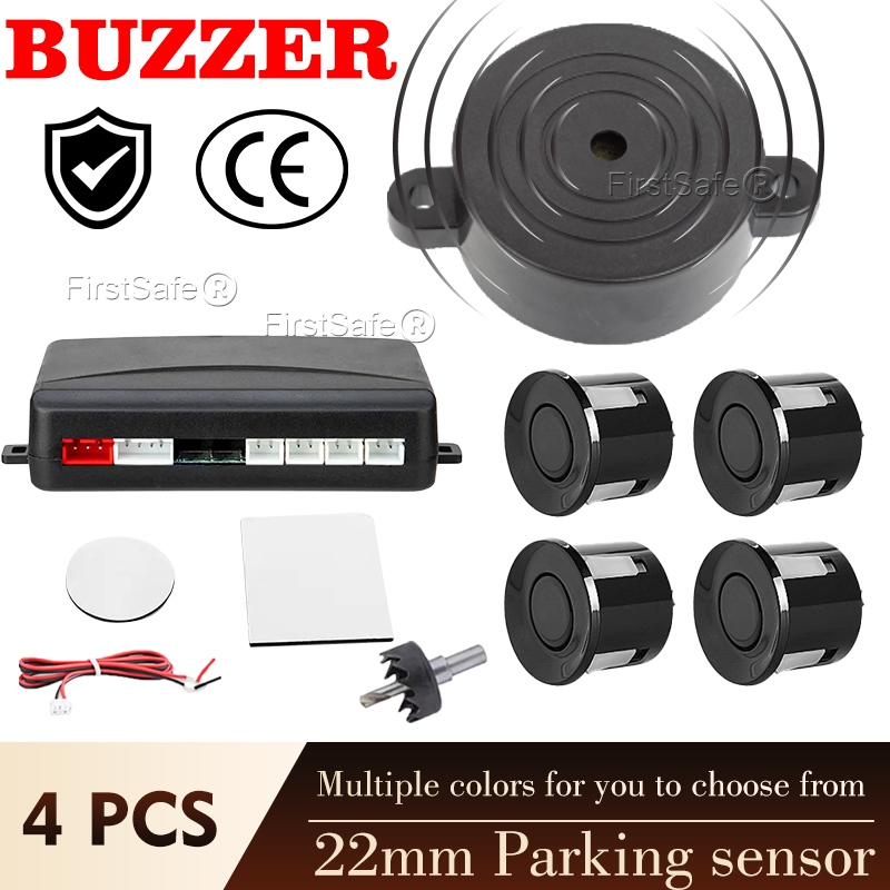 パーキングセンサーキット ブザー 22mm 4センサー リバースバックアップレーダー 可聴警告インジケーター プローブシステム 12色 12V