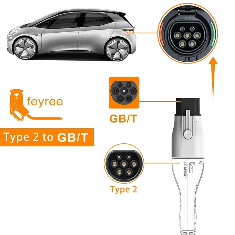 Feyree EV 充電器アダプタ Type2 から GB/T コンバータ 32A 22KW 3P 中国標準電気自動車用 7KW 32A 1P EV 車コネクタ