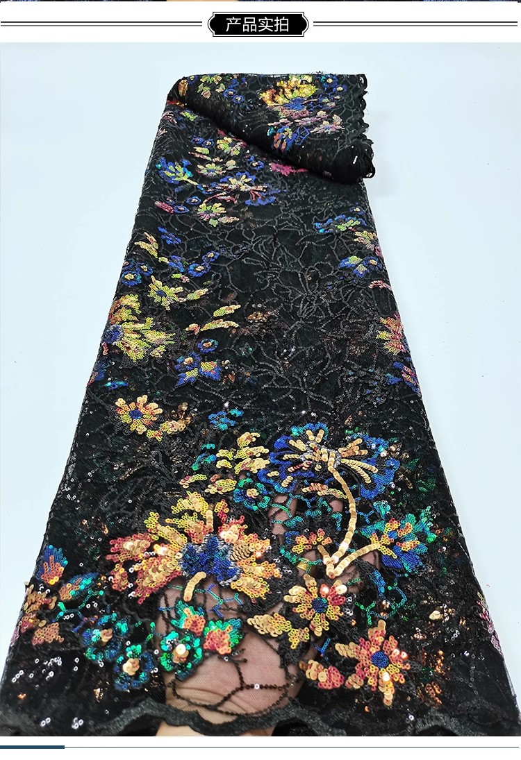 1 ヤード高品質ガーゼ生地カラフルなスパンコール刺繍花柄テラドレスチャイナ生地縫製用