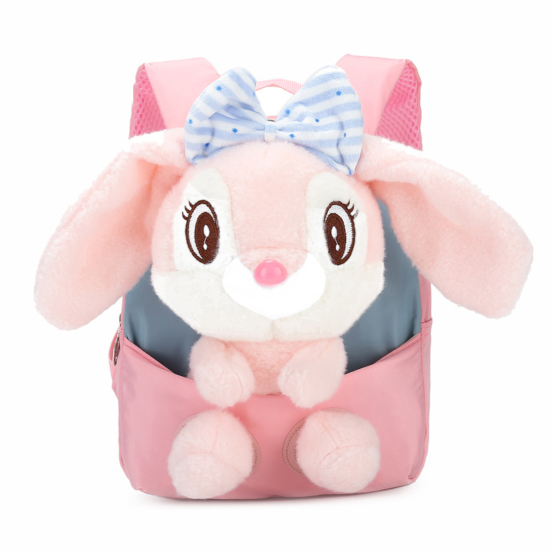 ぬいぐるみ 3D ウサギのバックパック少年少女キッズ子供通学かわいい蝶ネクタイ漫画スクールバッグ幼稚園幼稚園ベビーバッグ