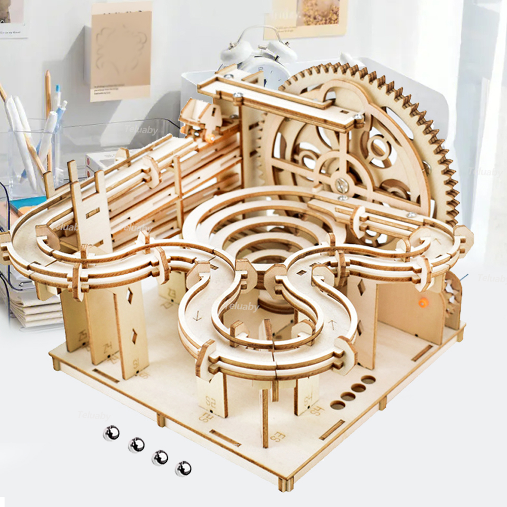 3D 木製パズル DIY メカニカルマニュアルモデル構築キット組み立ておもちゃマーブルランセット 4 ボール付き大人の子供のギフト用