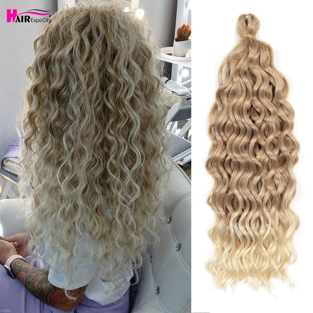 18-24 インチオーシャンウェーブかぎ針編み三つ編みヘアハワイアフロカール天然合成編み込みヘアエクステンションピンク 613 ヘアエクスポシティ
