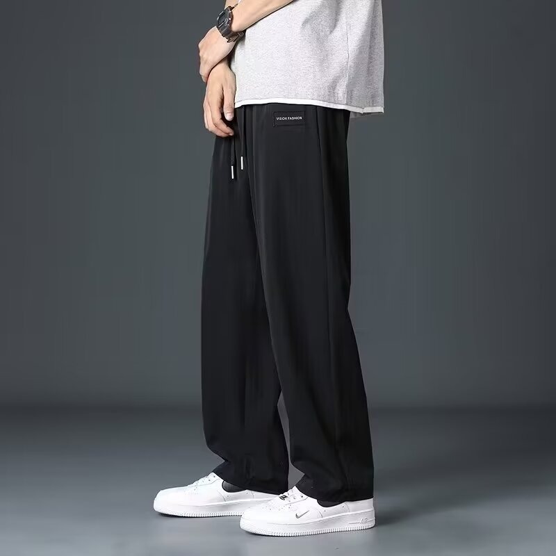 ルーズでストレートな男のパンツ薄いアイスシルク韓国のレビュー多くの紳士服夏束縛足多目的ズボントレンド服