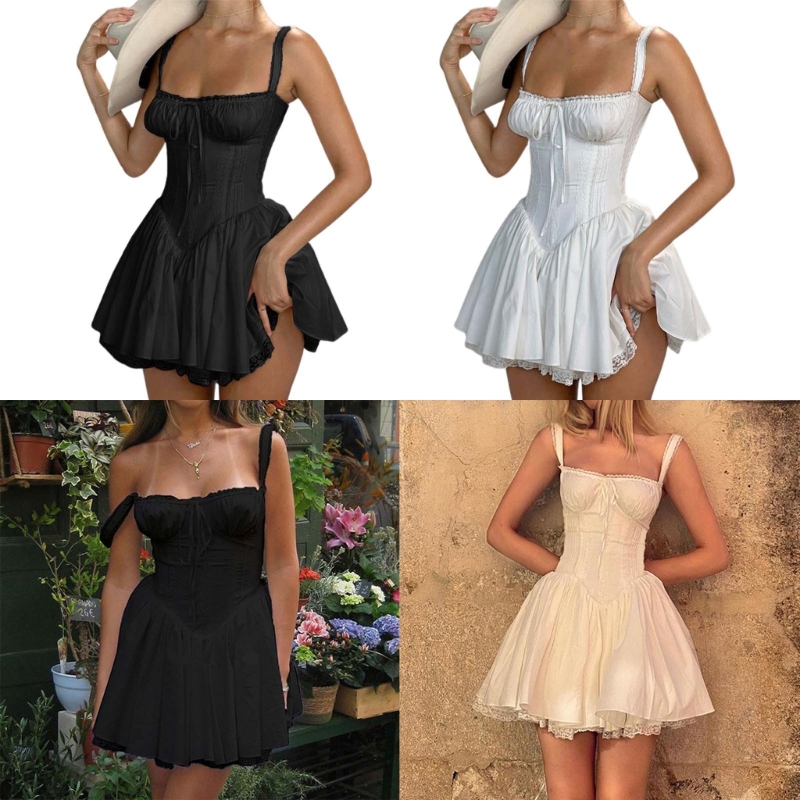 女性の背中の開いたミニドレスセクシーなノースリーブカクテルドレスボディコンスパゲッティストラップショートドレスレーストリム付き