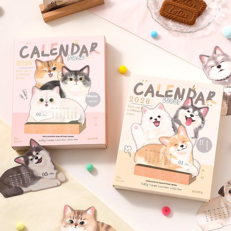 メモ帳 ホームオフィス 学校 デイリースケジュール 2026 かわいい猫犬シリーズ デスクカレンダー テーブルプランナー 年間アジェンダオーガナイザー