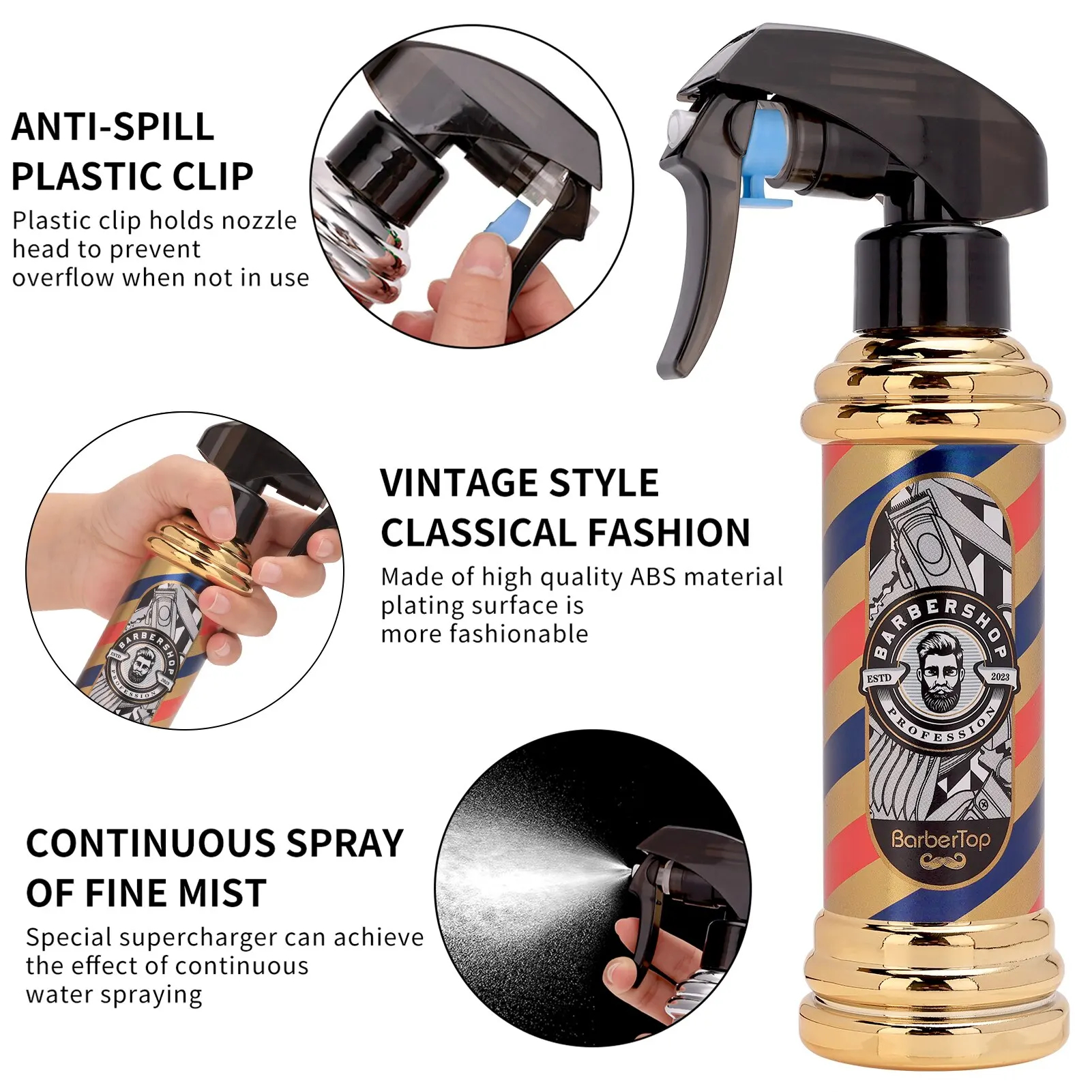 Retro Hairdressing Spray  Professional Barbershop Water Sprayer Refillable Fine Mist Spray Bottle for Hair Styling Salon Tools