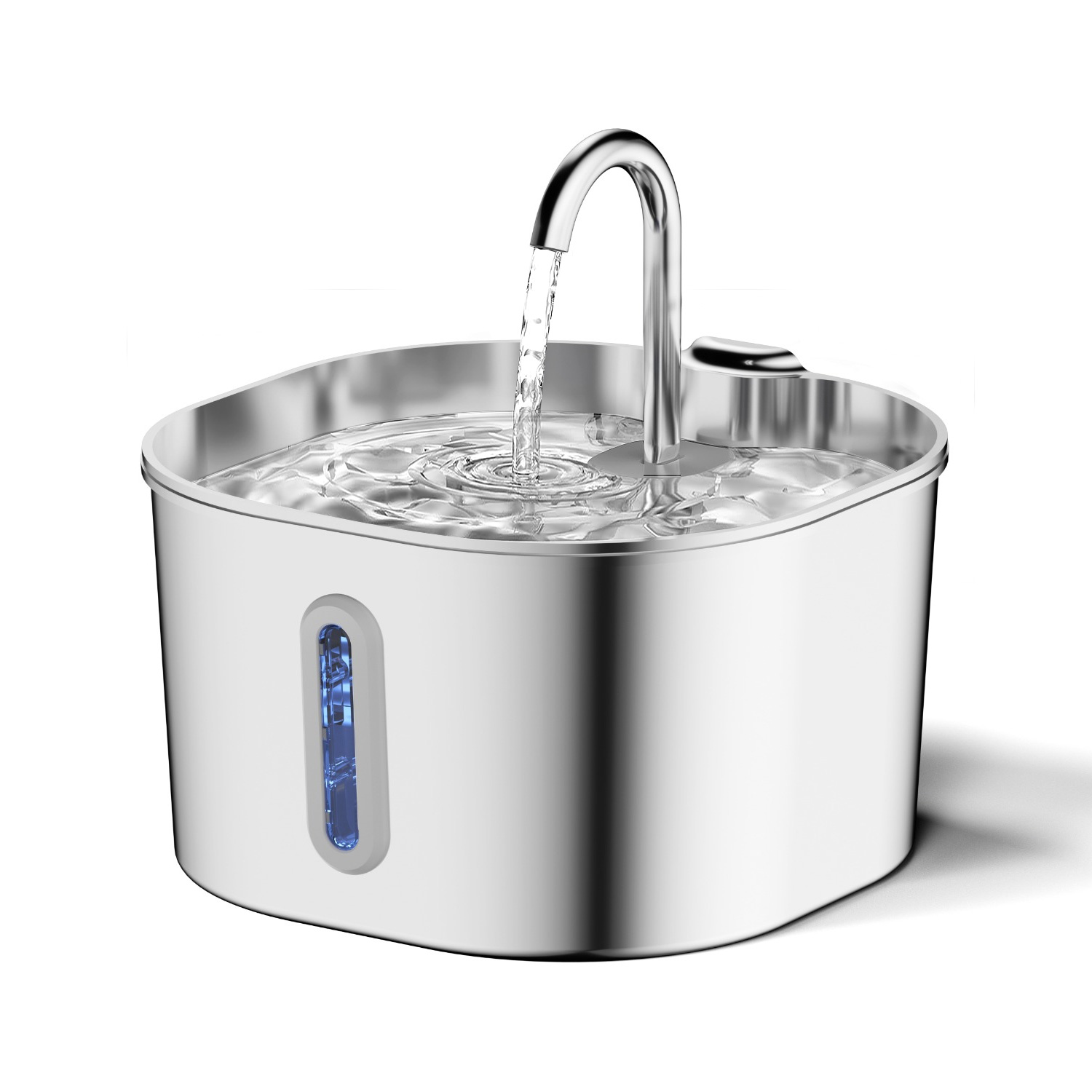 ステンレス鋼猫噴水、2.2L、フィルター付きペットウォーターディスペンサー、猫用犬用水飲み場、超静かなウォーターポンプ