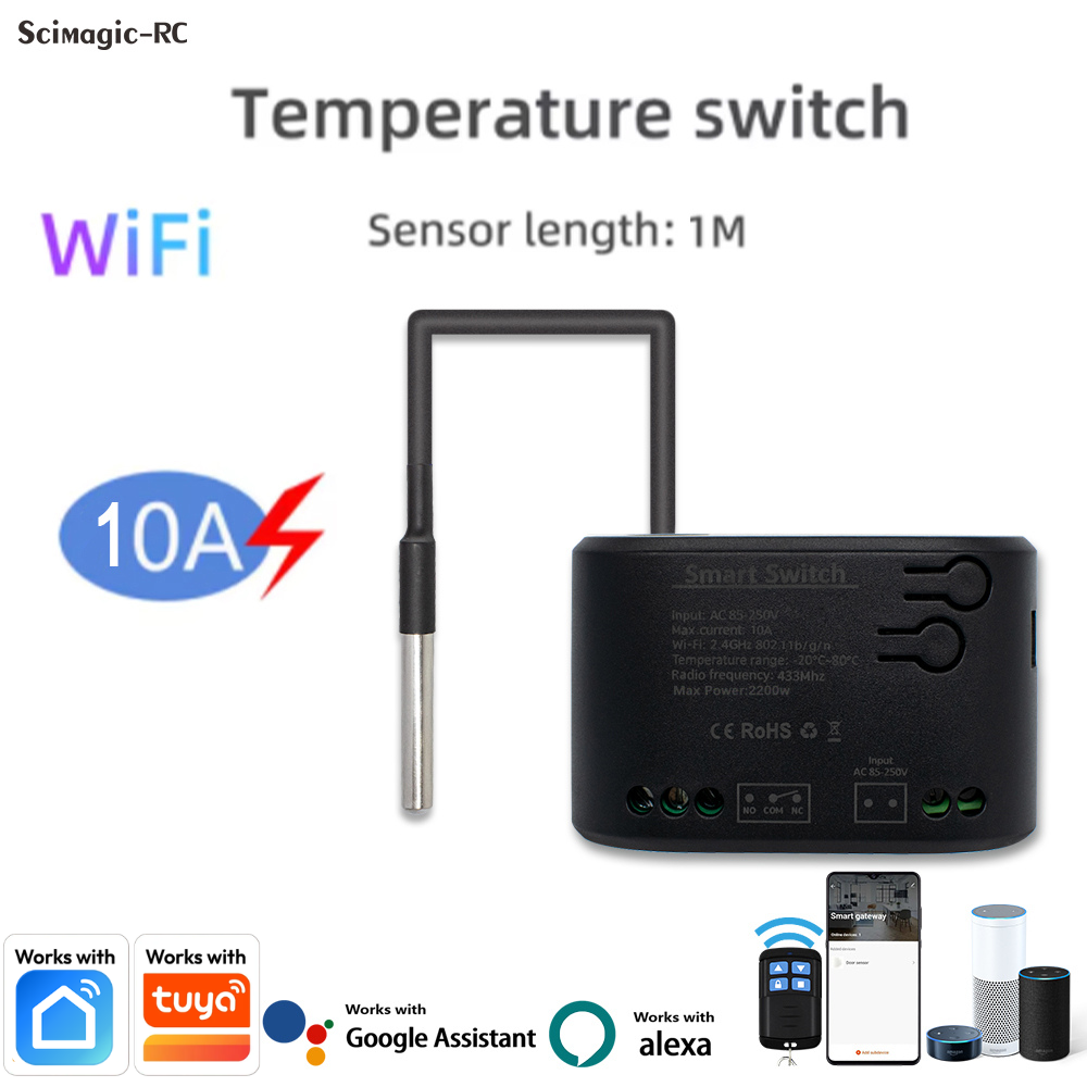 Tuya スマート温度スイッチ 10A 2200W ワイヤレス制御温度監視サーモスタットセンサー互換 Alexa