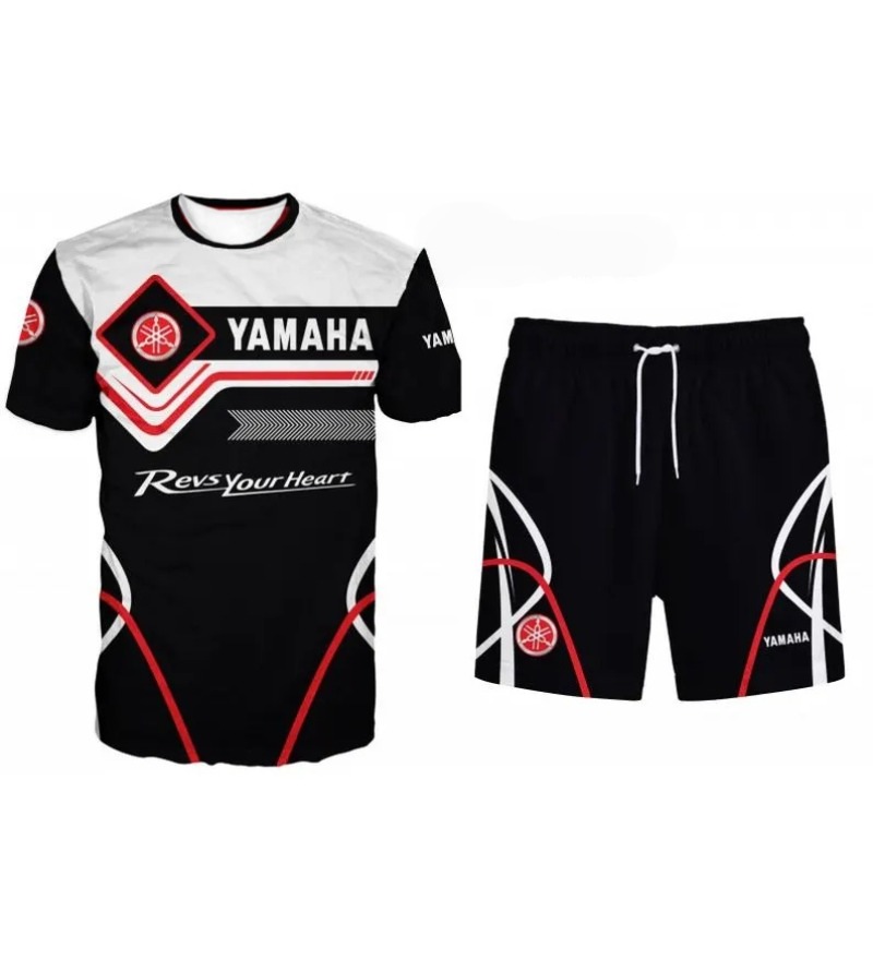 夏の熱い販売ヤマハ黒と白の半袖ショーツセット男性女性 2026 カジュアルオートバイ乗馬スポーツウェア