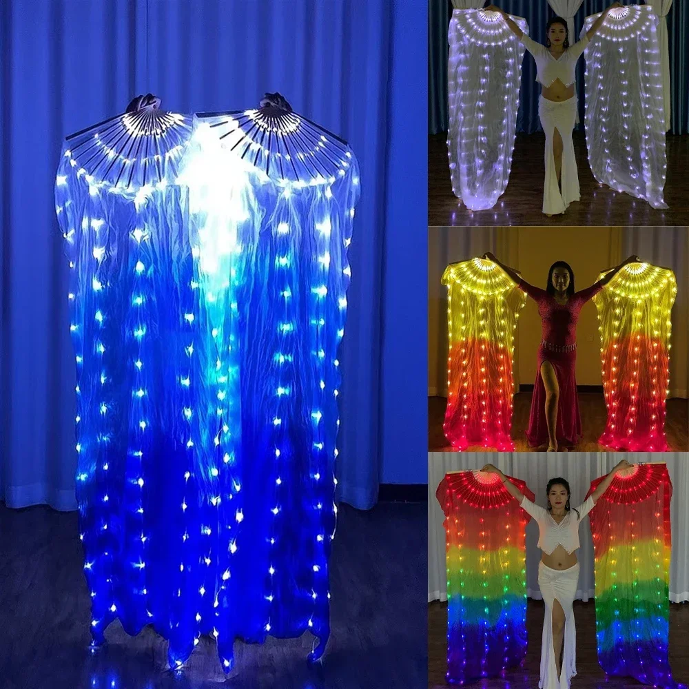 シルク Led ライトレインボー折りファンベリーダンスステージパフォーマンスパーティーコスプレ衣装ショーバーナイトクラブ Accessoriec ファン小道具