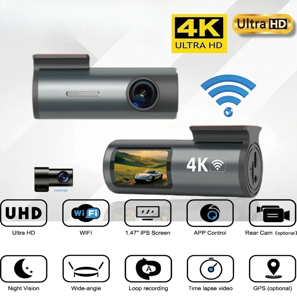 4K ミニダッシュカムデュアルレンズ車 DVR カメラ WIFI リアビューナイトビジョン WDR 車運転ビデオレコーダーループ録画 G センサー