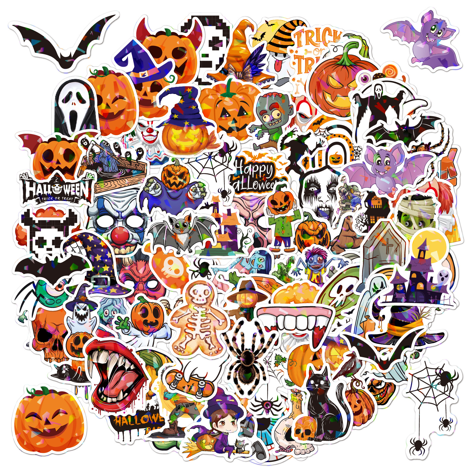 100 個ホログラフィックハロウィンステッカーブリンブリン防水パーティーの装飾好意ゲームおもちゃギフトパーティー用品ラップトップ荷物