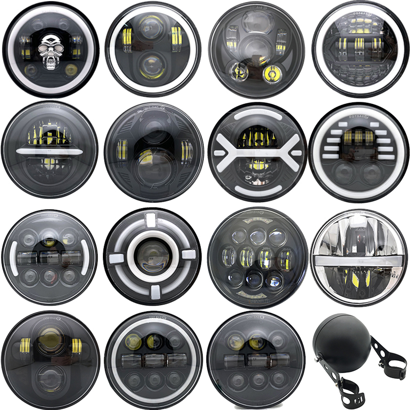 5.75 インチ ブラック LED ヘッドライト プロジェクター ハロー リング オートバイ 5 3/4 インチ DRL ターンシグナル ダイナ スポーツスター ソフテイル ストリート ボブ用。