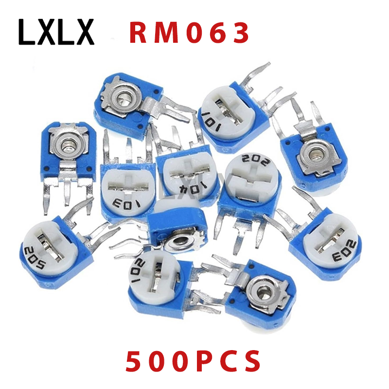 500 個 RM063 トリマーポテンショメータ調整可能な可変抵抗器 100R 200R 500R 1K 2K 5K 10K 20K 50K 100K 200K 500K 1M