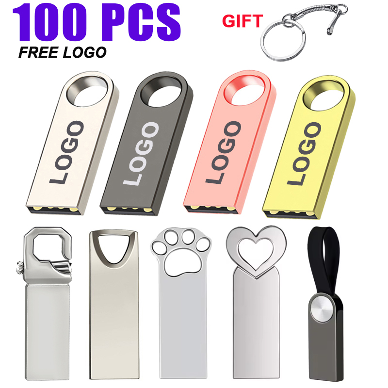 100 ピース/ロット金属ペンドライブ 64 ギガバイト 32 ギガバイト 16 ギガバイトの USB フラッシュドライブ 8 ギガバイト 4 ギガバイト U ディスク 2 ギガバイト 1 ギガバイト 128 メートル 256 メートル 512 メートルキー Usb スティック無料カスタムロゴ