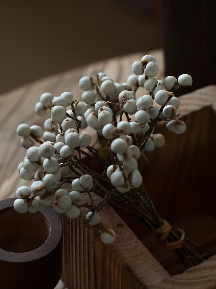 ナチュラルドライホワイトフルーツの花 DIY 手作りフラワーリング装飾乾燥枝小さなスタイル家の装飾