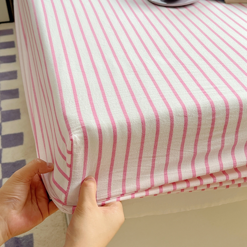 Bonenjoy 1pc Fitted Sheet 100% Cotton Bed Linen Stripe Style Bedsheets постельное белье Adults Kids Bed Cover (No Pillowcase)