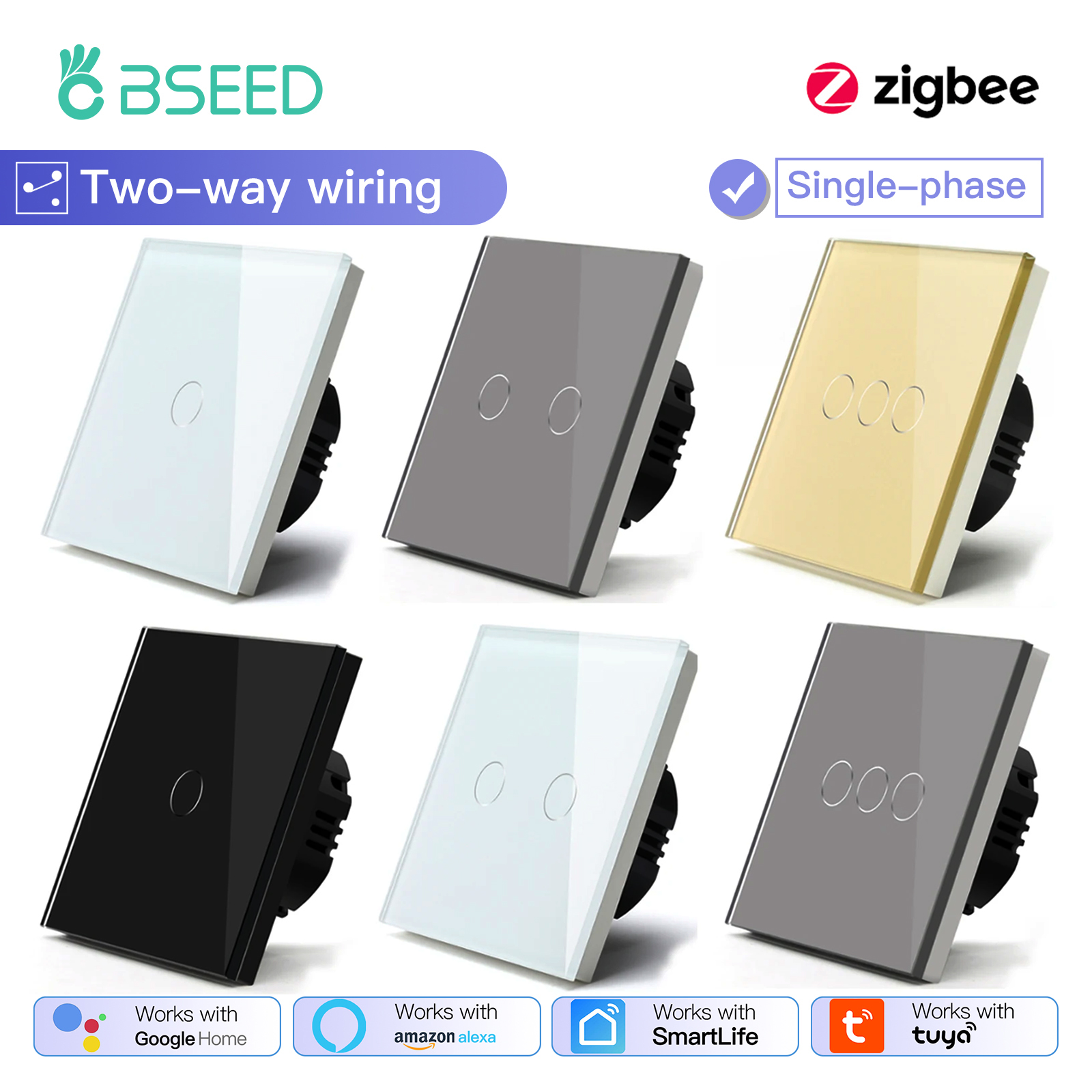 BSEED Zigbee スイッチ 1/2/3Gang 2Way 配線スマートタッチライトスイッチ壁センサースイッチ Tuya APP スマートライフ Google Alexa