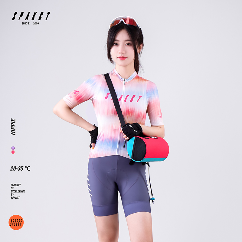 SPAKCT 女性のヒッピー半袖サイクリングジャージ夏通気性クイックドライシャツ 3 リアポケットプロフェッショナル自転車ウェア