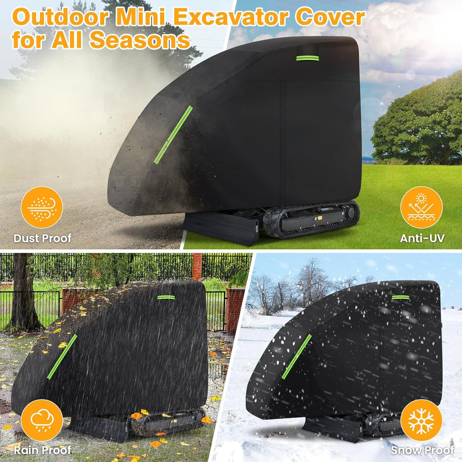 ミニショベルカバーボブキャット E20 1760-3530lbs 防水 210D オックスフォード生地ジッパー付き外装アクセサリーブラック