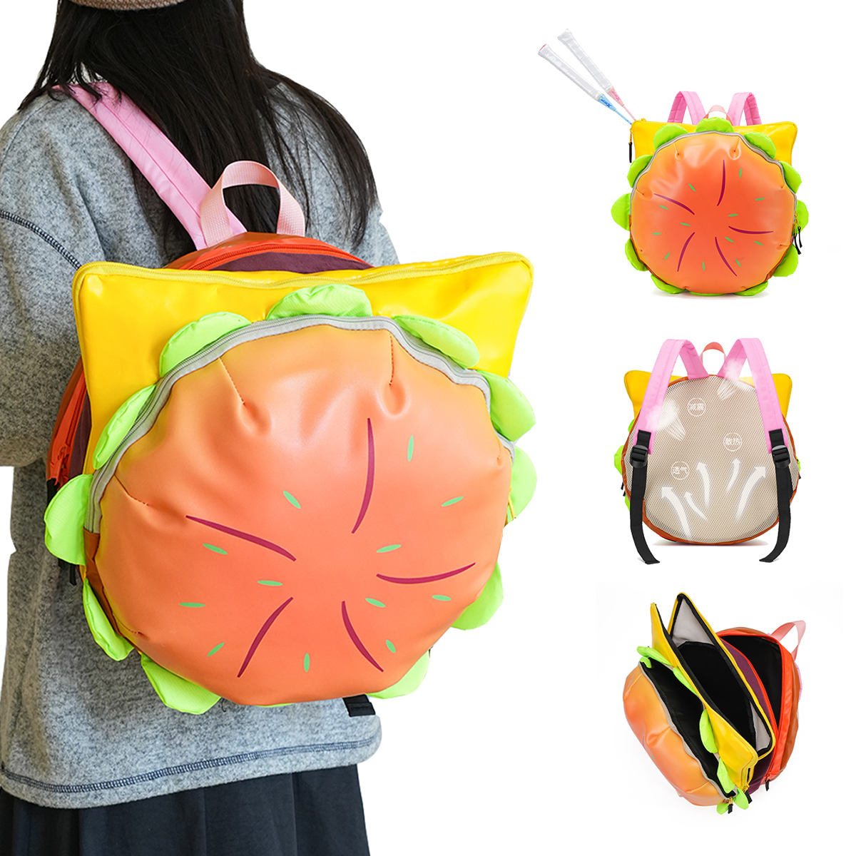 子供用ランドセル、女子小学生、中学生のハンバーガー誕生日プレゼントリュック、可愛くて格好良い高校生リュック