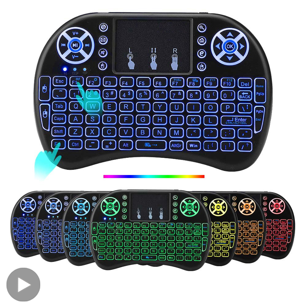 エアマウスバックライト付きミニワイヤレスキーボード Azerty スペイン語フランス語ポルトガル語ロシア語ブラジル言語タッチパッド N PC TV ボックス RGB